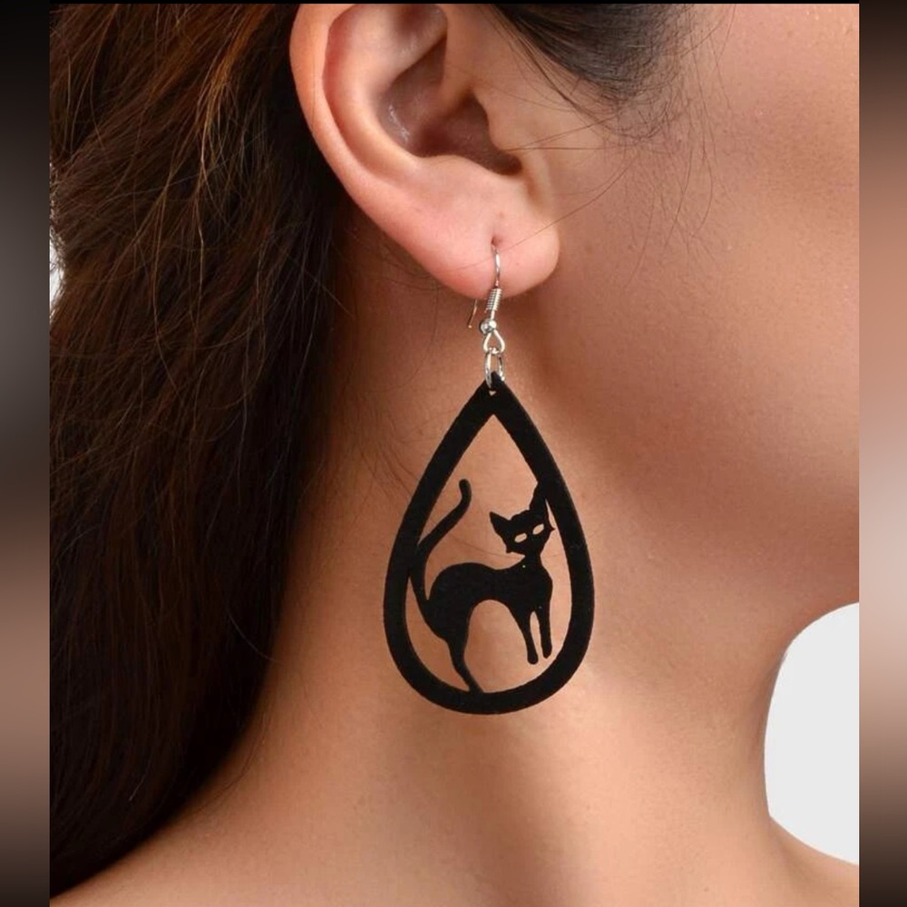 🐈‍⬛ Awesome Black Cat Silhouette Water Drop Drop Earrings 🐈‍⬛